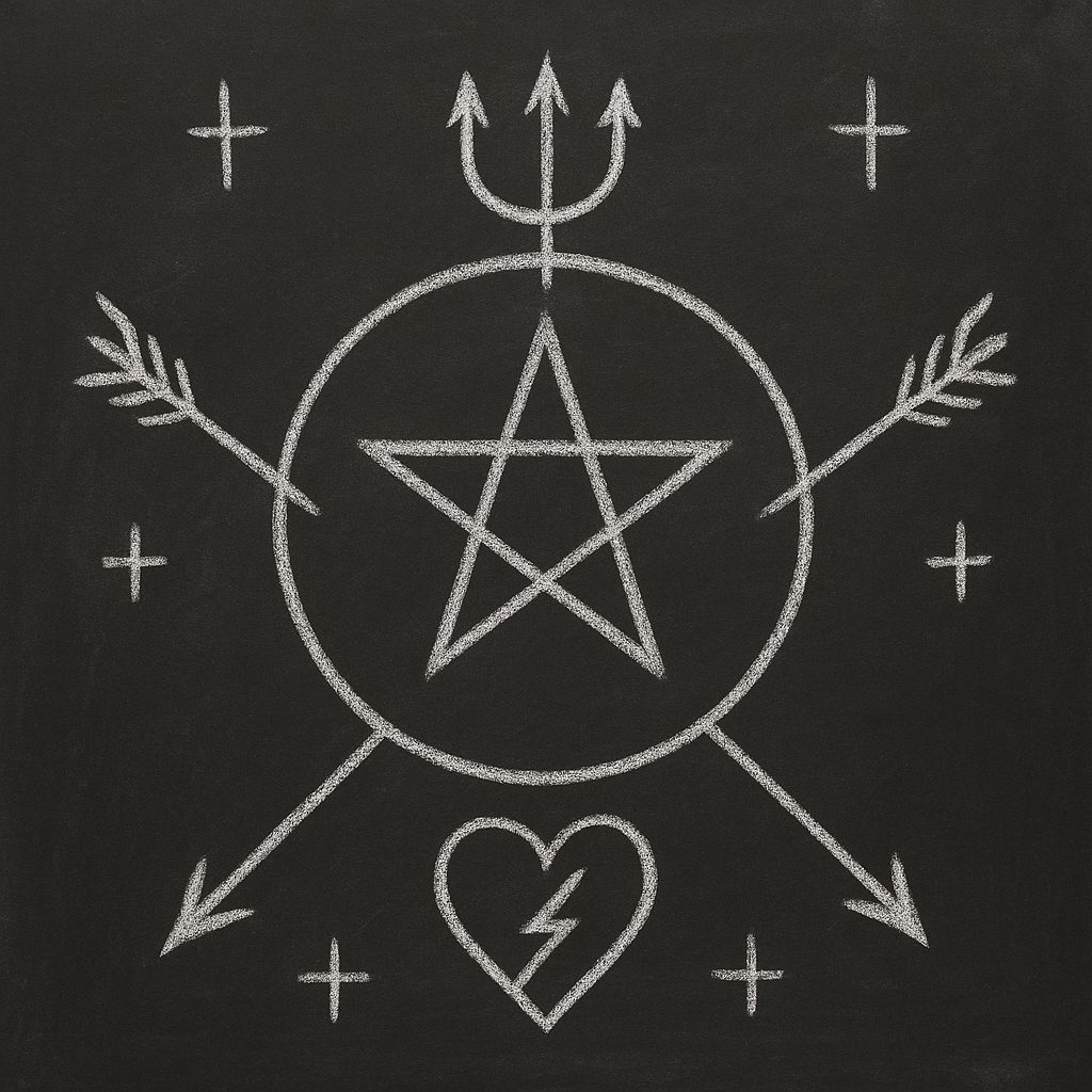 Desenho de ponto riscado com pemba branca sobre chão de terreiro, simbolizando a assinatura de entidade na Umbanda