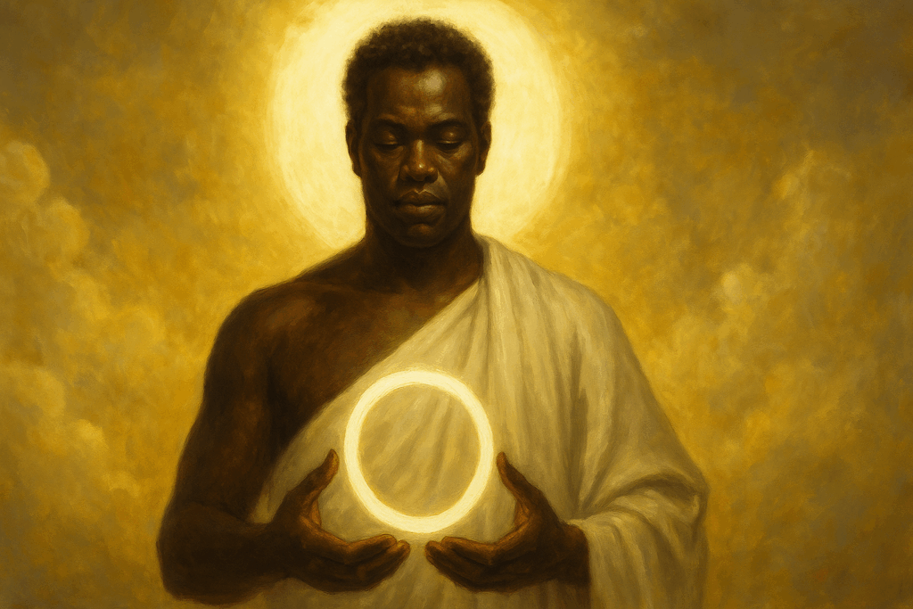 Representação simbólica de Olorum / Olodumaré como Deus supremo na Umbanda, com luz branca e símbolo de círculo de criação